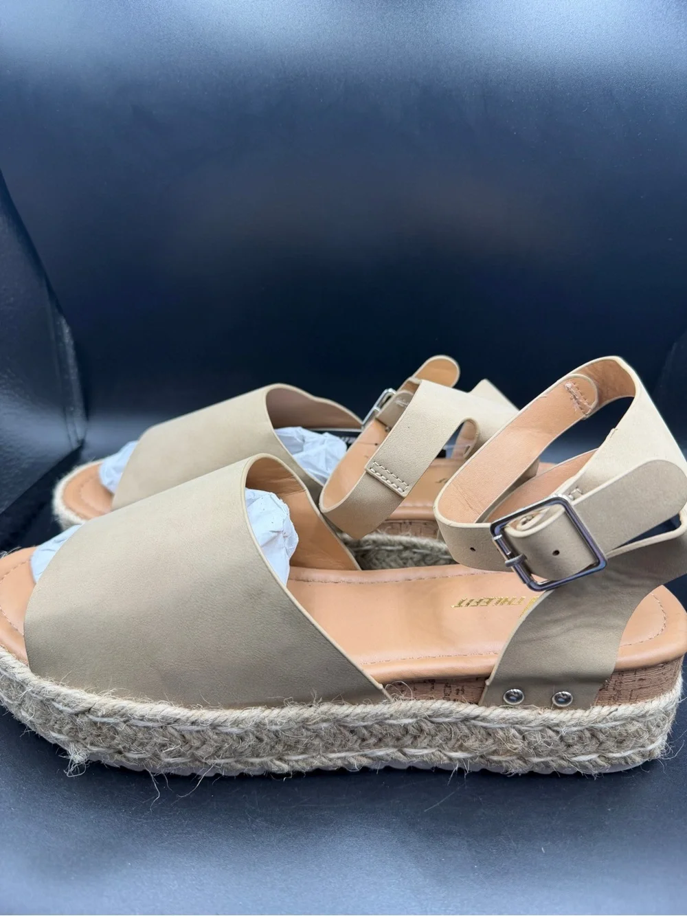 Beige Espadrille Platform Sandals with Ankle Buckle
